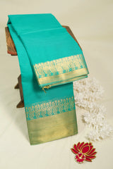 Aqua Green - Karthigai silk cotton plain body getti border - Best for Small Functions