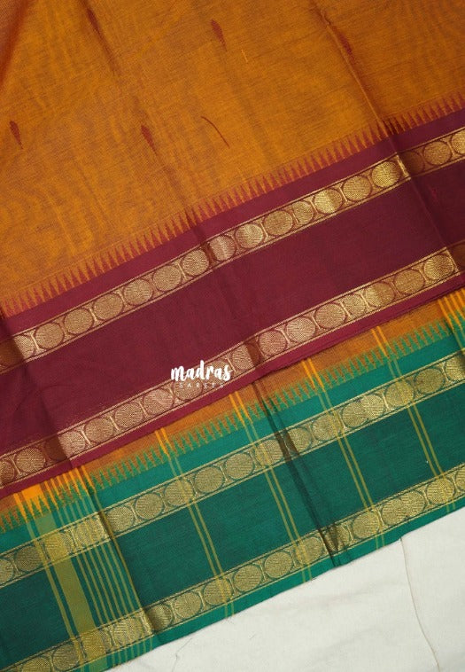 Mustard Orange - Karthigai silk cotton Rudhraksham Ganga Jamuna border - Best for Wedding Functions