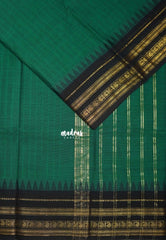 Dark Green - Karthigai Silk Cotton Stripes Classic Temple Weave and Mango Border - Best for Wedding Functions