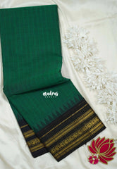 Dark Green - Karthigai Silk Cotton Stripes Classic Temple Weave and Mango Border - Best for Wedding Functions