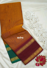 Mustard Orange - Karthigai silk cotton Rudhraksham Ganga Jamuna border - Best for Wedding Functions