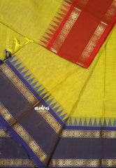 Greenish Yellow - Karthigai silk cotton plain body rettapet Ganga jamuna border