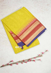 Greenish Yellow - Karthigai silk cotton Rettapet rudraksham border