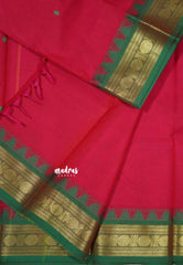 Reddish Pink - Karthigai silk cotton rudraksham with temple weaving
