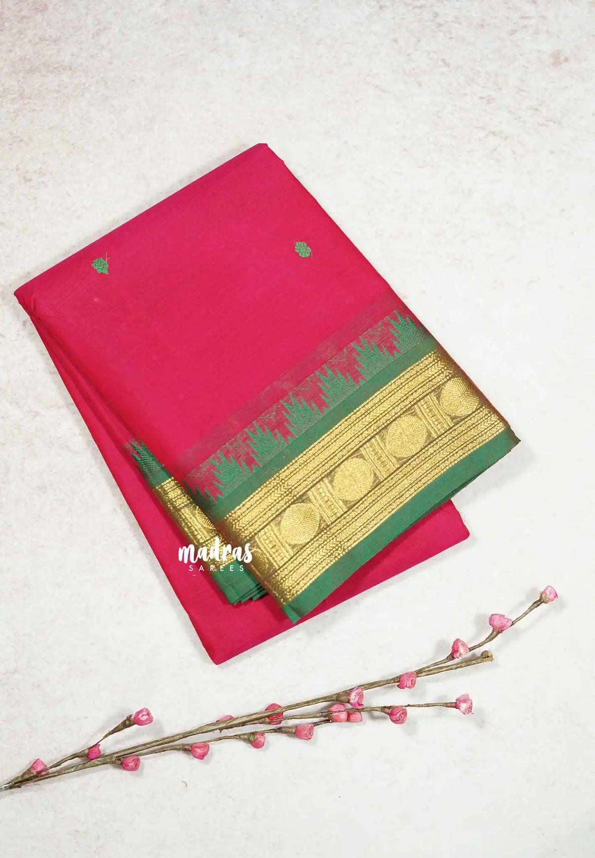 Reddish Pink - Karthigai silk cotton rudraksham with temple weaving