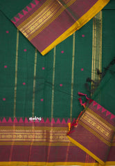 Karthigai silk cotton multi border with temple weaving - Bottle green