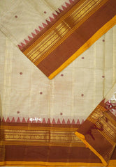 Karthigai silk cotton multi border with temple weaving  - Halfwhite