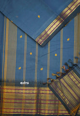 Karthigai silk cotton Rudhraksham Multi border - Greyish blue