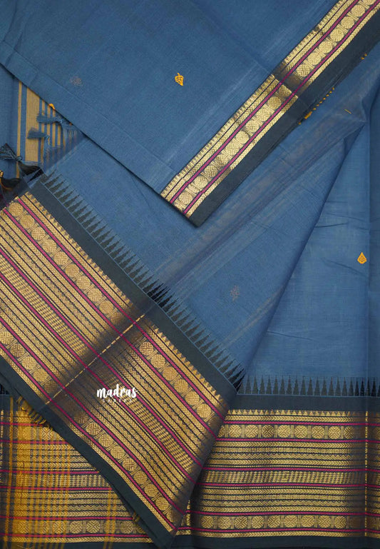 Karthigai silk cotton Rudhraksham Multi border - Greyish blue