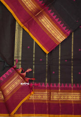 Karthigai silk cotton multi border with temple weaving  - Coffee brown