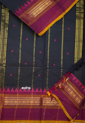 Karthigai silk cotton multi border with temple weaving  - Deep navy