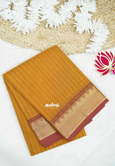 Premium Karthigai silk cotton dotted stripes body with rich pallu - Mustard yellow