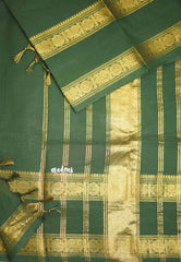 Karthigai silk cotton plain body rettapet border single color - Bottle green