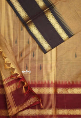 Karthigai silk cotton Big Rudhraksham Ganga Jamuna border  - Wheat brown - Madras Sarees 