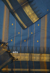 Karthigai silk cotton Big border with temple weaving - Greyish blue