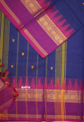 Karthigai silk cotton Big border with temple weaving - MS Blue - Madras Sarees 