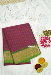 Beetroot Color - Premium Karthigai silk cotton dotted stripes body with rich pallu