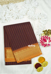 Coffee brown - Premium Karthigai silk cotton dotted stripes body with rich pallu