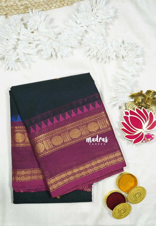Black - Karthigai silk cotton rettapet rudraksham border