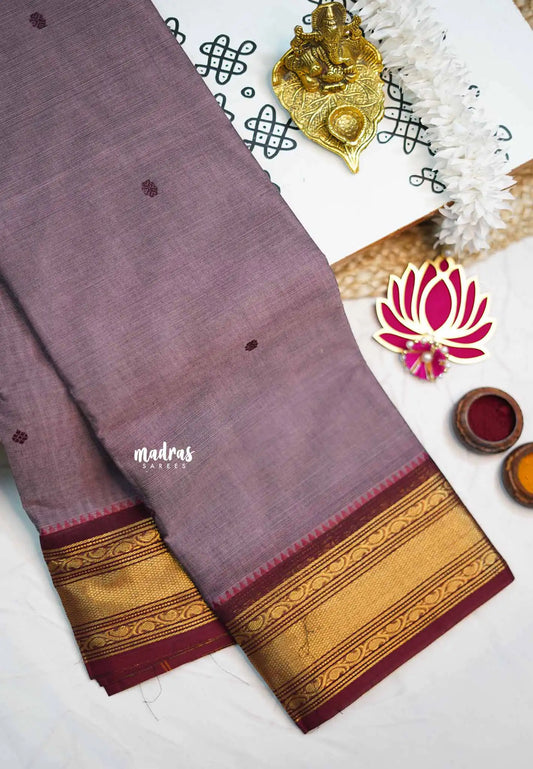 Karthigai silk cotton bavanji border - Purple Grey