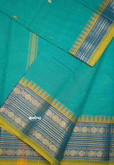 Karthigai silk cotton Rudhraksham Multi border - Teal Green