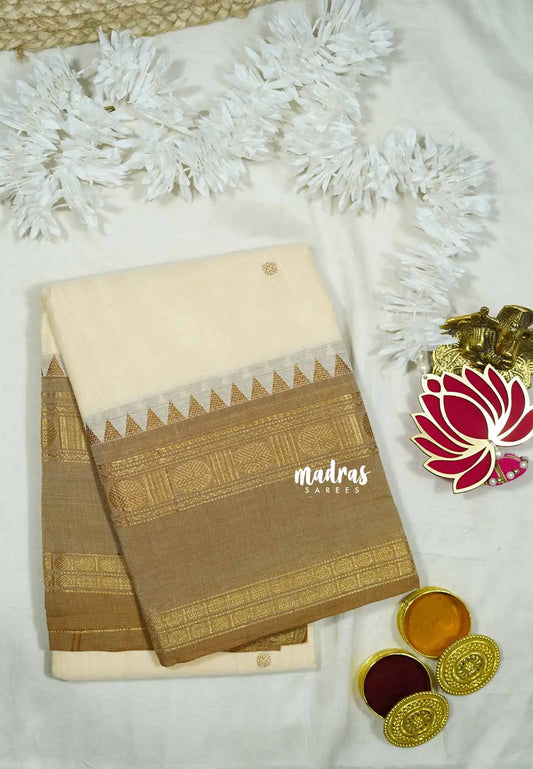 Halfwhite - Karthigai silk cotton rettapet rudraksham border