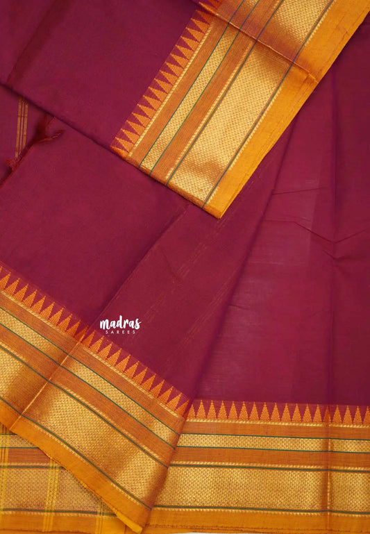 Karthigai silk cotton plain bavanji border - Dark pink