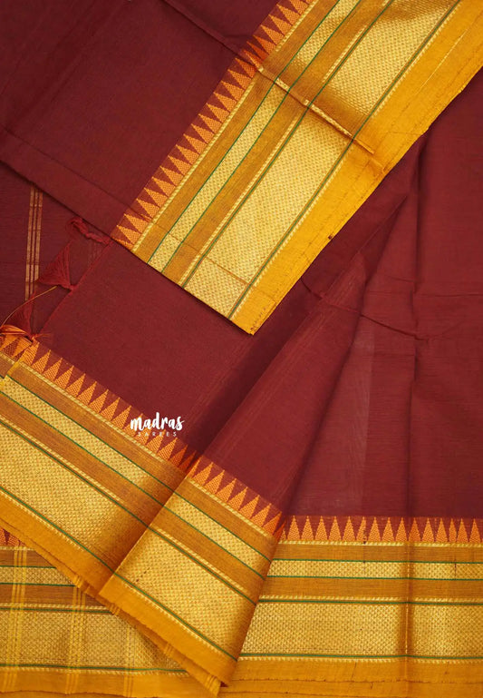 Karthigai silk cotton plain bavanji border - Maroon