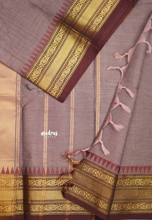 Karthigai silk cotton Plain bavanji border with kodi border - Onion pink