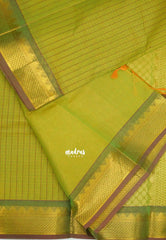 Premium Karthigai silk cotton dotted stripes body with rich pallu - Neon green