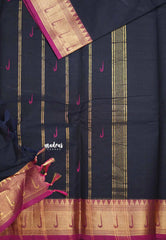 Karthigai silk cotton paithani border - navy blue - Madras Sarees 