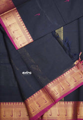 Karthigai silk cotton paithani border - navy blue - Madras Sarees 