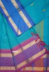 Karthigai silk cotton Rudhraksham Ganga Jamuna border - Aqua blue - Madras Sarees 