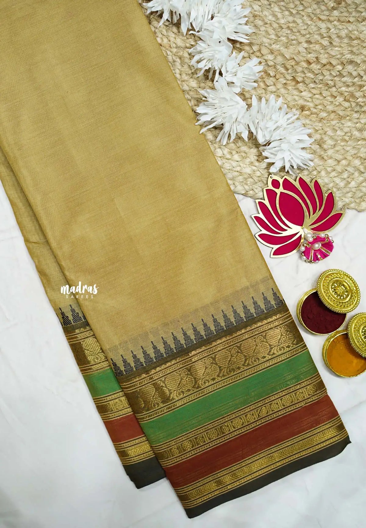 Sandal - Karthigai silk cotton plain body multiborder with annam