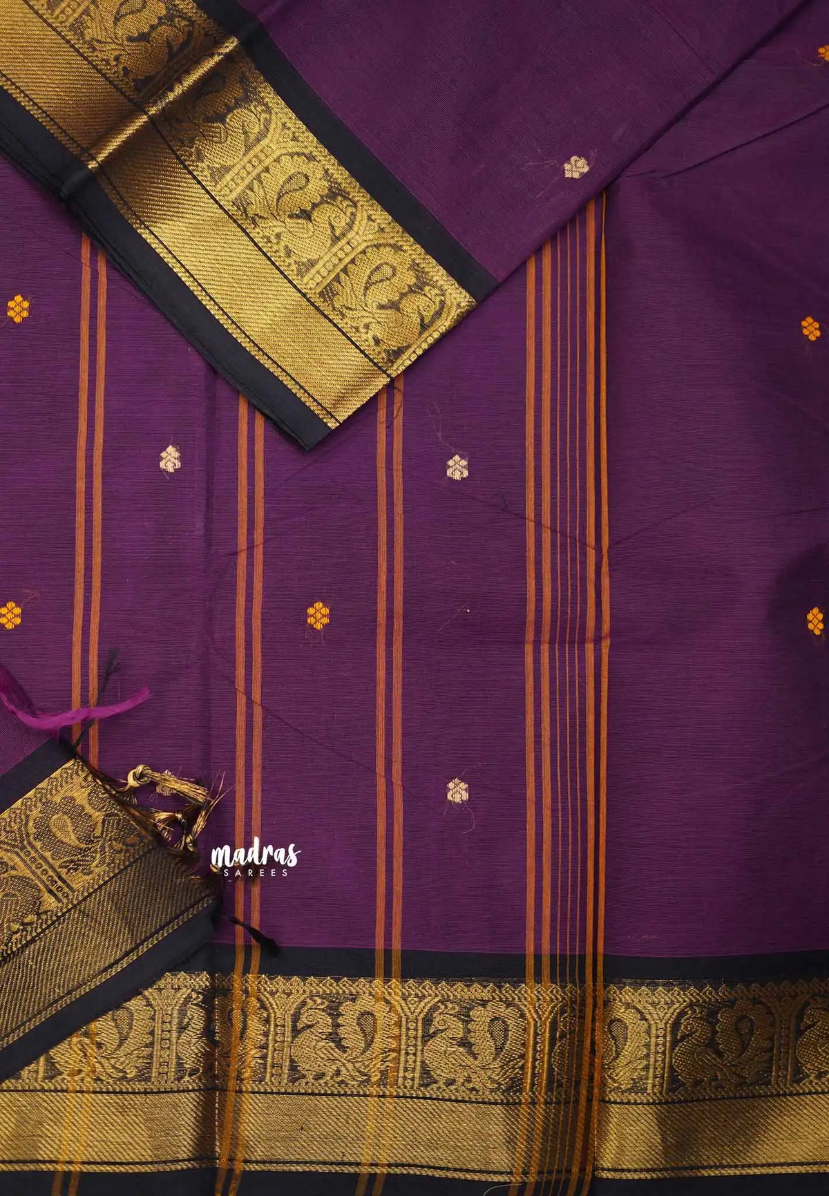 Karthigai silk cotton small border with mayil - Purple