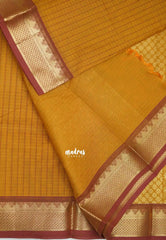 Premium Karthigai silk cotton dotted stripes body with rich pallu - Mustard yellow