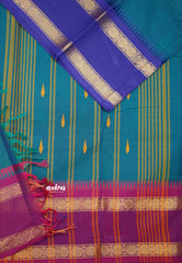 Karthigai silk cotton Rudhraksham Ganga Jamuna border - Ananda blue