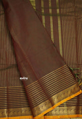 Karthigai silk cotton with golden stripes weaving Coffee Brown