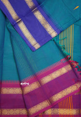 Karthigai silk cotton Rudhraksham Ganga Jamuna border - Ananda blue