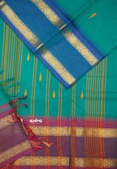 Karthigai silk cotton Rudhraksham Ganga Jamuna border - Aqua green