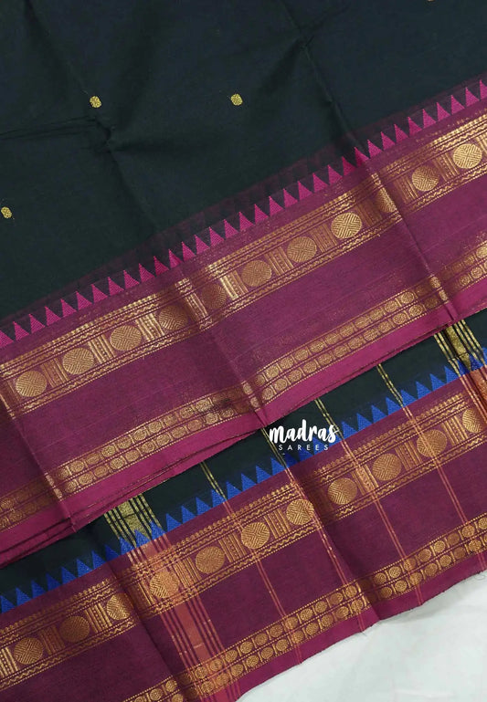 Black - Karthigai silk cotton rettapet rudraksham border