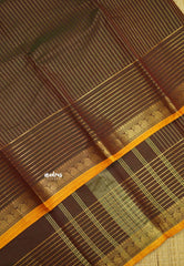 Karthigai silk cotton with golden stripes weaving Coffee Brown