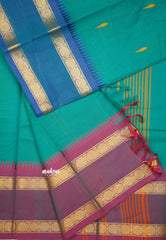 Karthigai silk cotton Rudhraksham Ganga Jamuna border - Aqua green