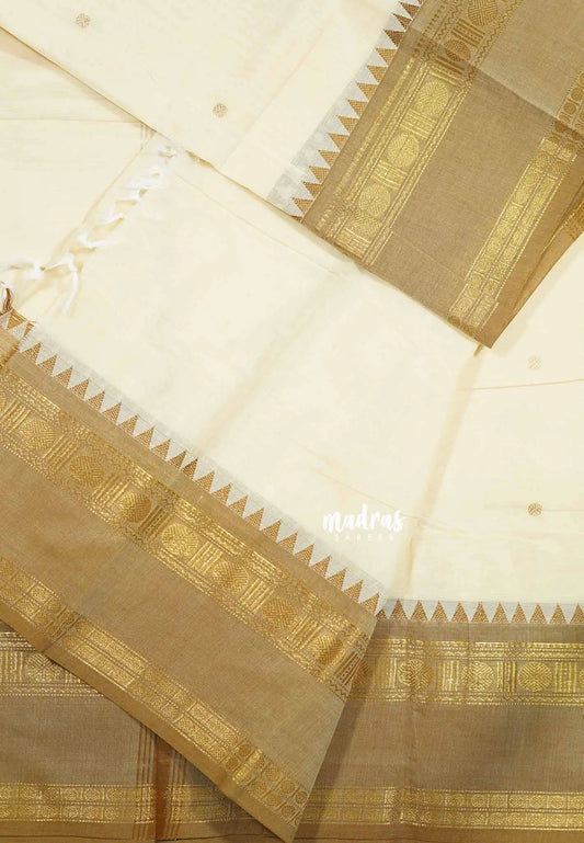 Halfwhite - Karthigai silk cotton rettapet rudraksham border