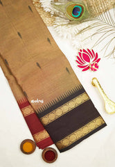 Karthigai silk cotton Big Rudhraksham Ganga Jamuna border  - Wheat brown - Madras Sarees 