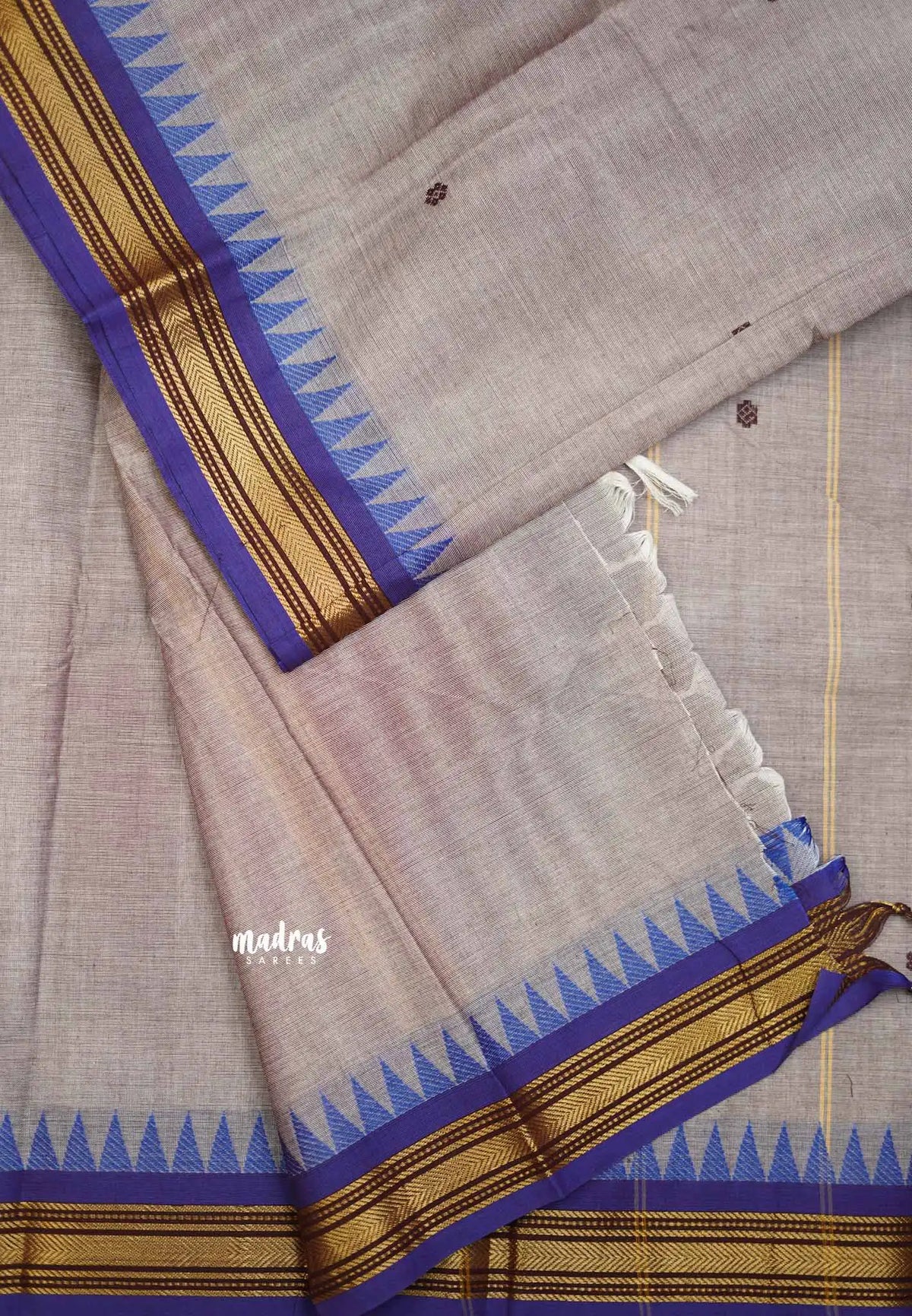 Karthigai silk cotton small border with temple weaving - Dual shade mild purple