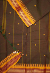 Karthigai silk cotton small border with temple weaving - Honey brown