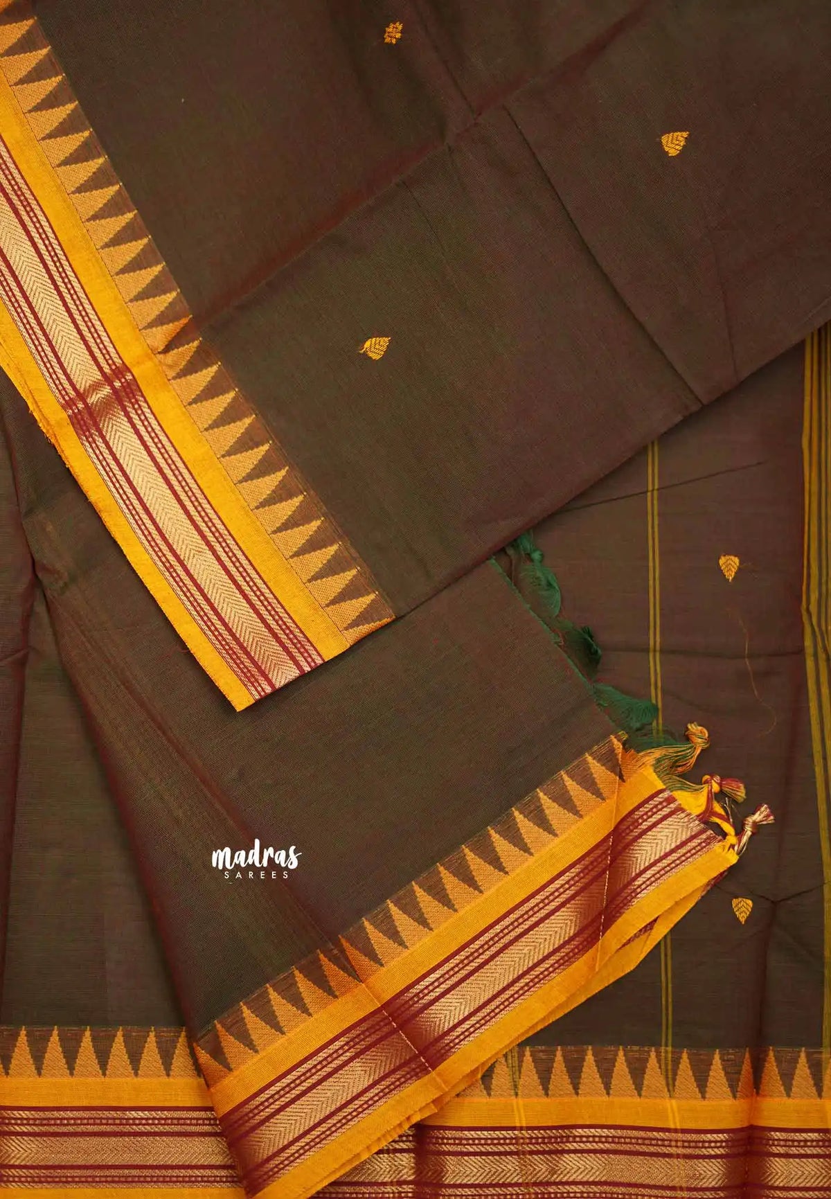 Karthigai silk cotton small border with temple weaving - Honey brown