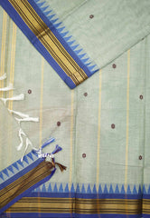 Karthigai silk cotton small border with temple weaving - Dual shade mild greyish blue