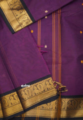 Karthigai silk cotton small border with mayil - Purple